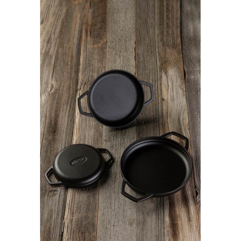 Tigaie din fonta cu doua manere emailată Hosse, Black Onyx, Ф16cm | Tigaie plată din fontă | Tigaie din fontă |