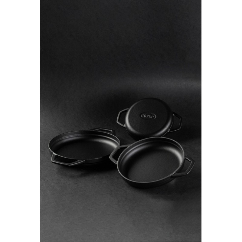 Tigaie din fonta cu doua manere emailată Hosse, Black Onyx, Ф19cm | Tigaie plată din fontă | Tigaie din fontă |